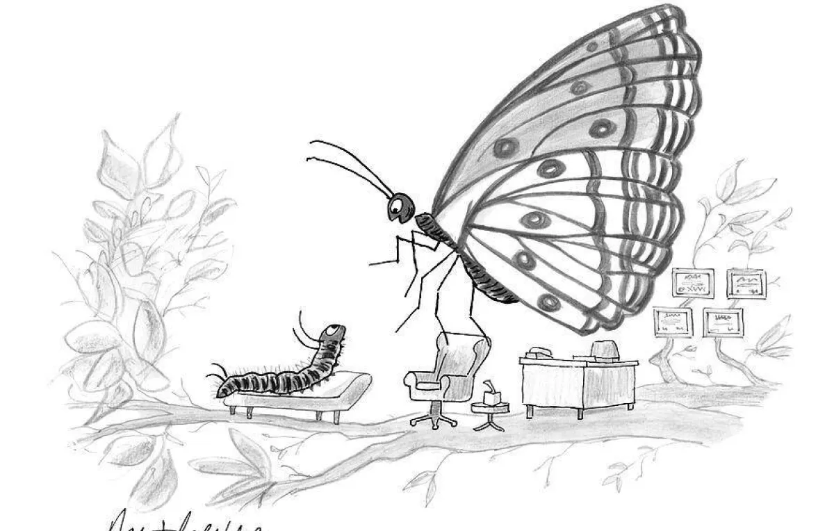 A butterfly speaks to a caterpillar mort gerberg